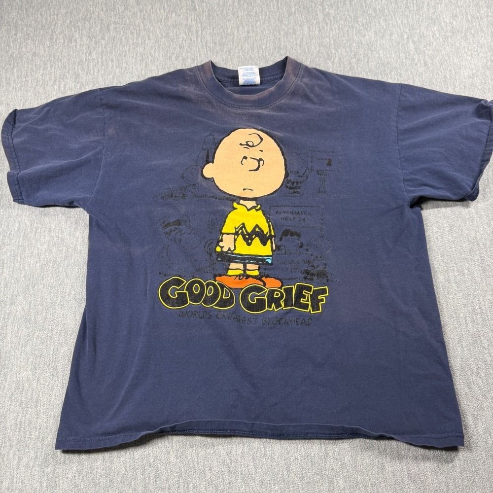 M&O Knits T-Shirt Mens XL Blue Charlie Brown Good Grief Peanuts Vintage Graphic